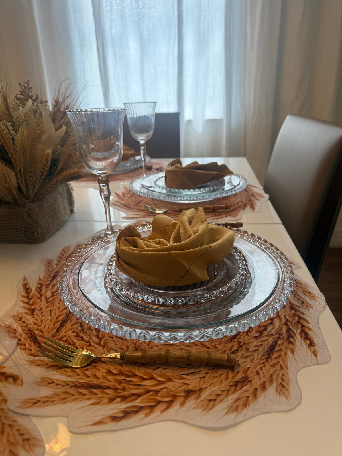 Wheat Print Placemat with Linen Napkin