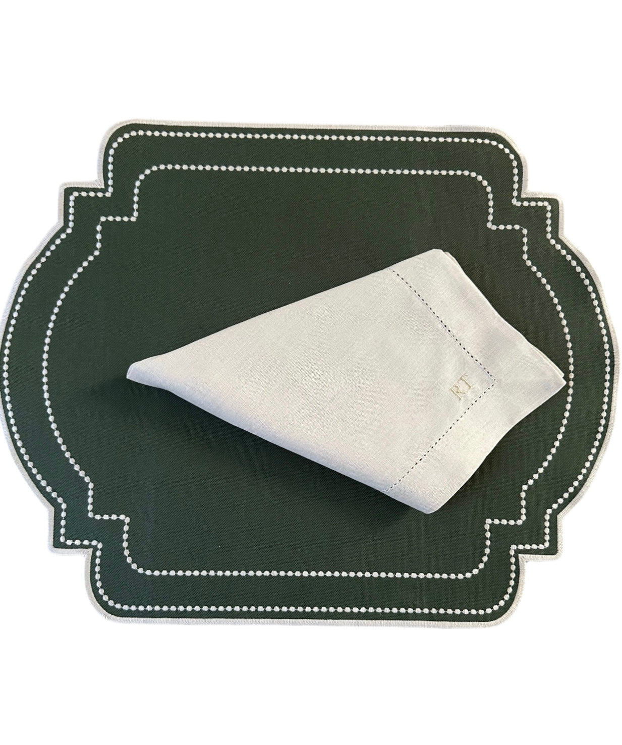 Placements Double sided military green and beige with beige napkin