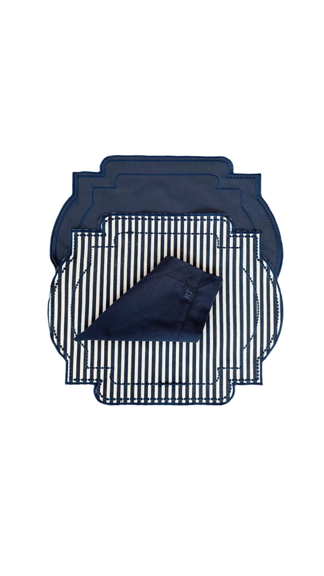 Placemats Double-sided blue with stripes and two napkin options