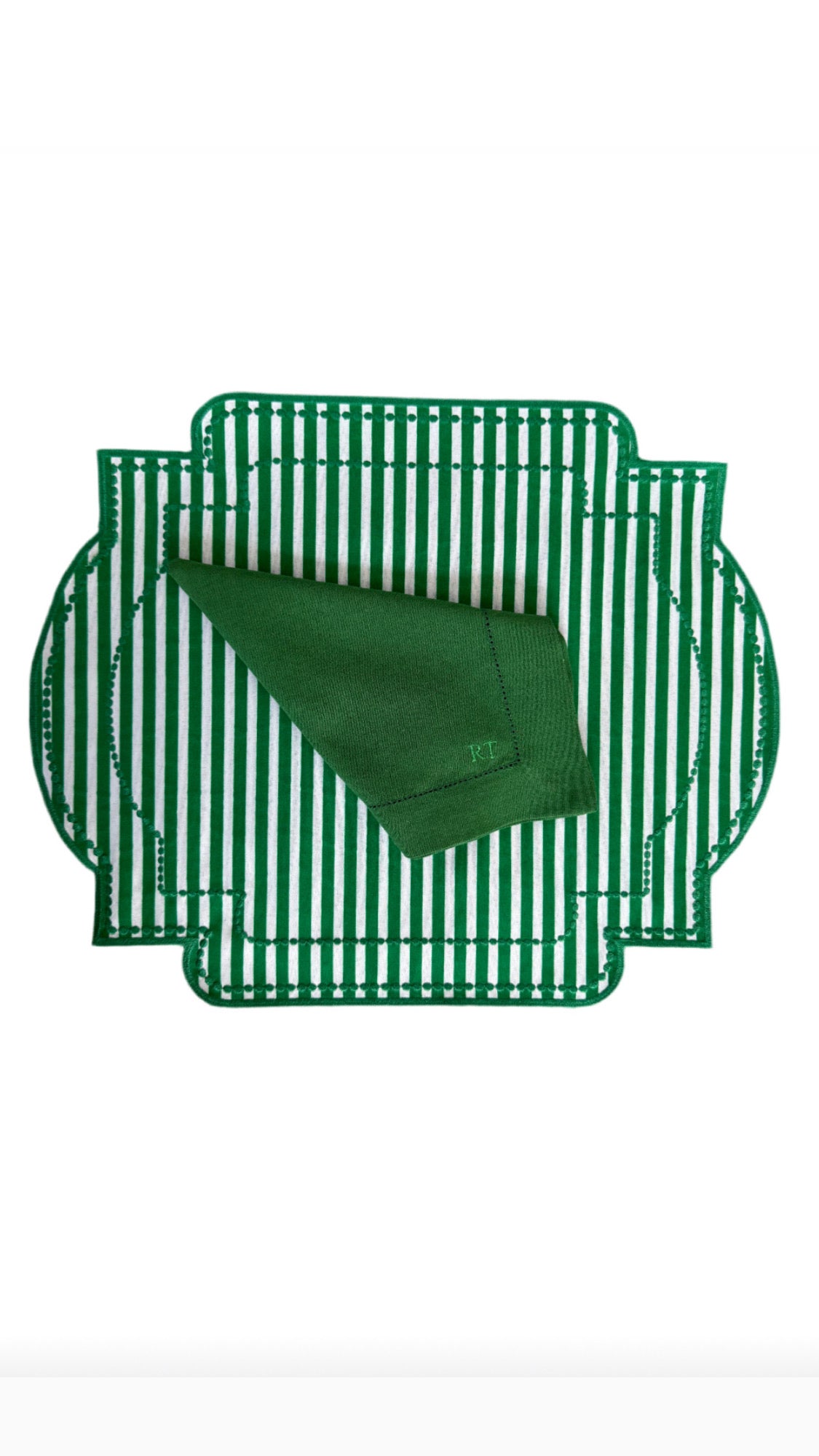 Placemets double-sided green with stripes and two options of napkins