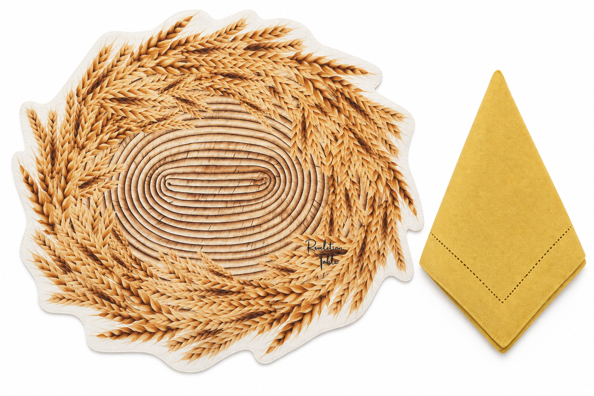 Wheat Print Placemat with Linen Napkin