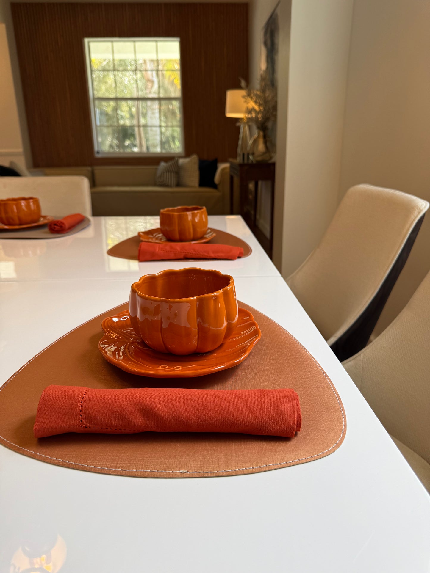 Double-sided leather placemats with napkins