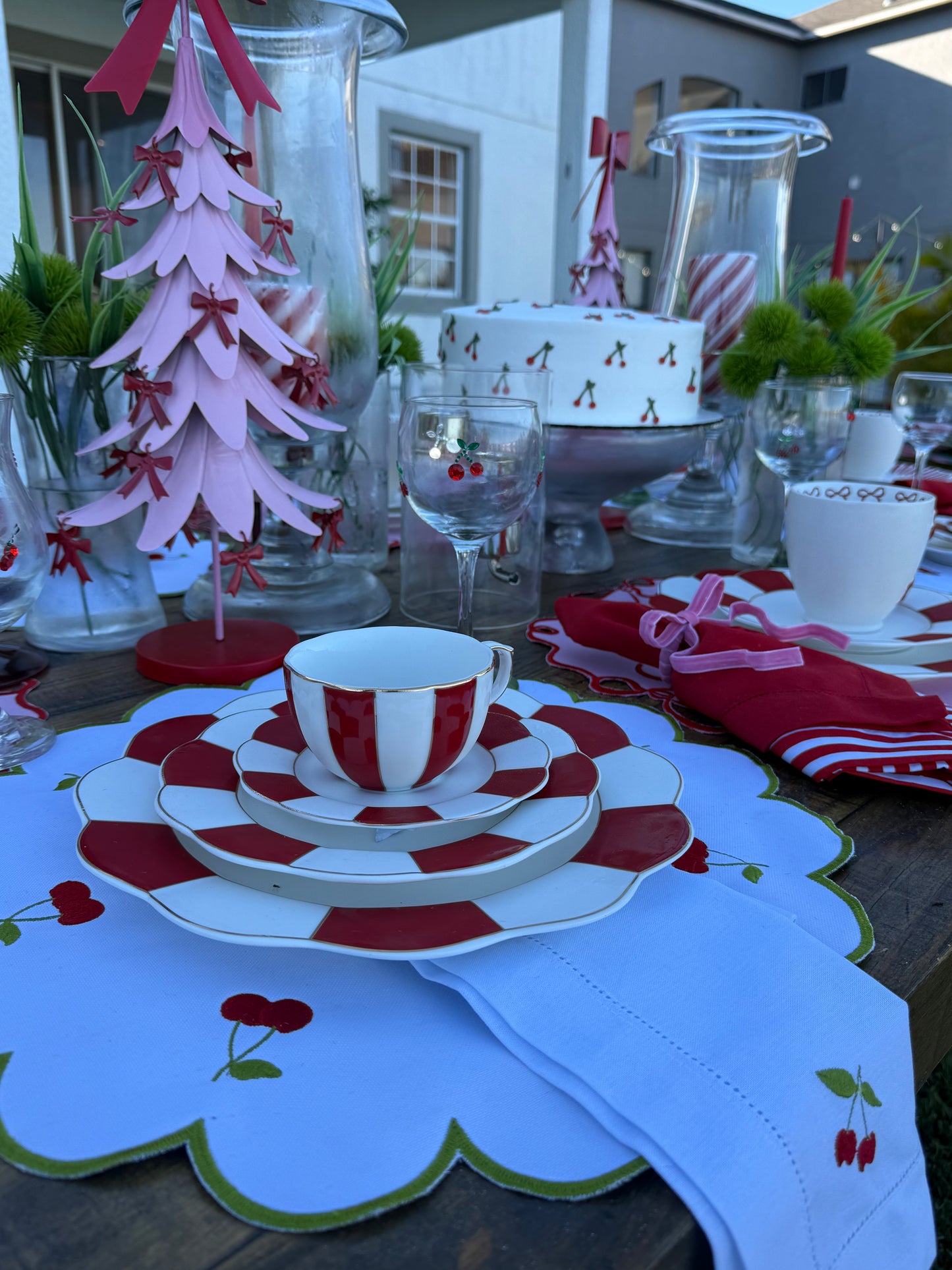 Placemats double-sided cherry and stripe