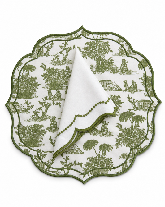 Reversible placemat with embroidered napkin