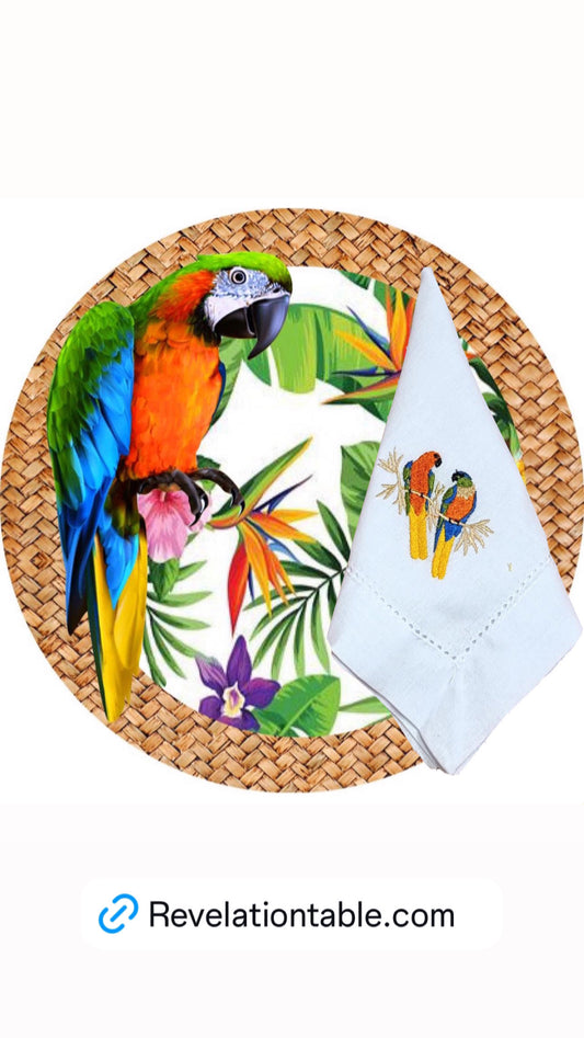Placemat waterproof with embroidered toucan napkin
