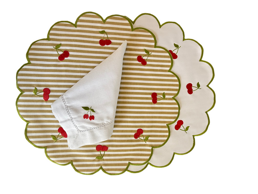 Placemats double-sided cherry and stripe