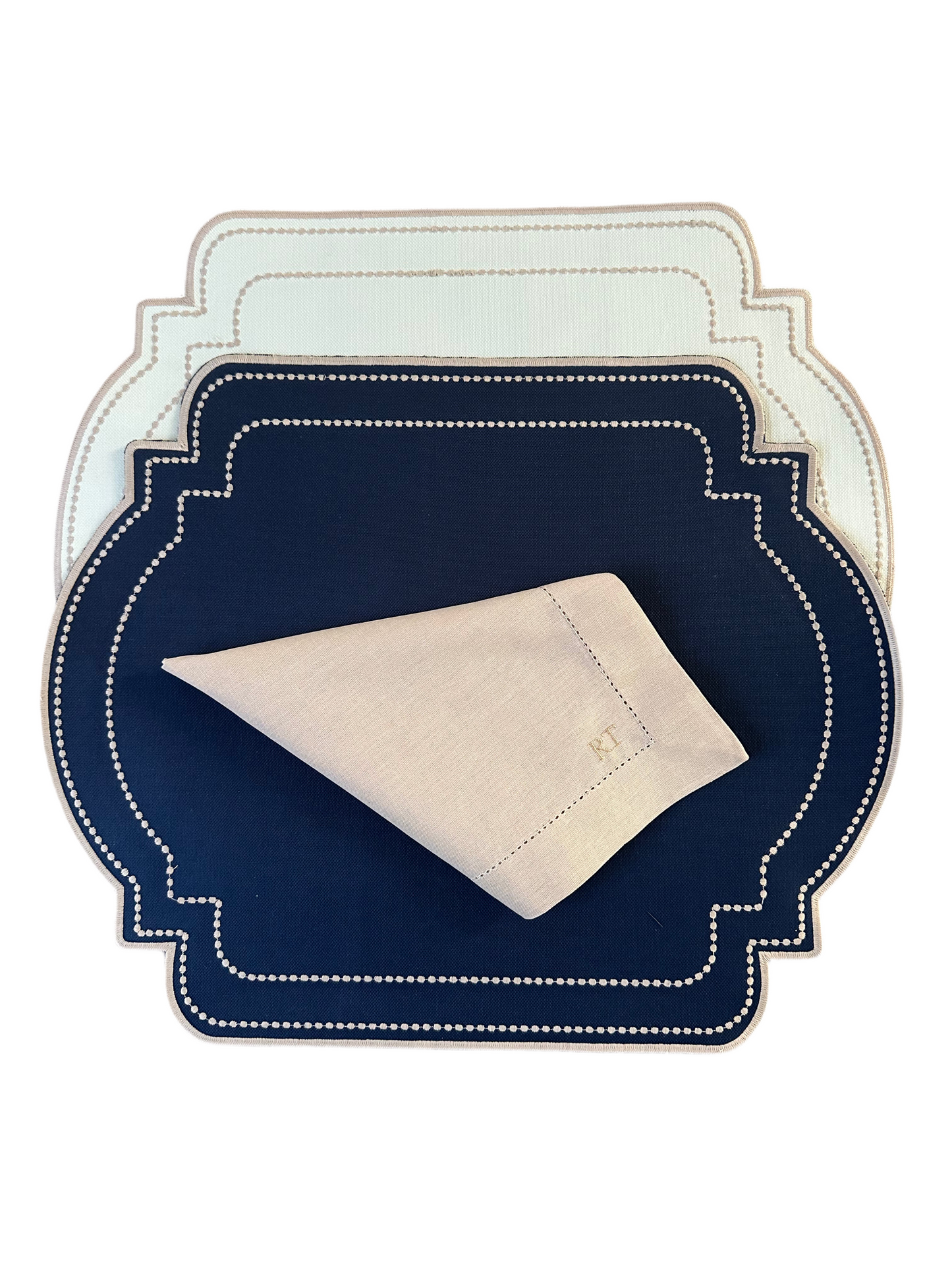Placements Double sided navy blue and beige with beige napkin