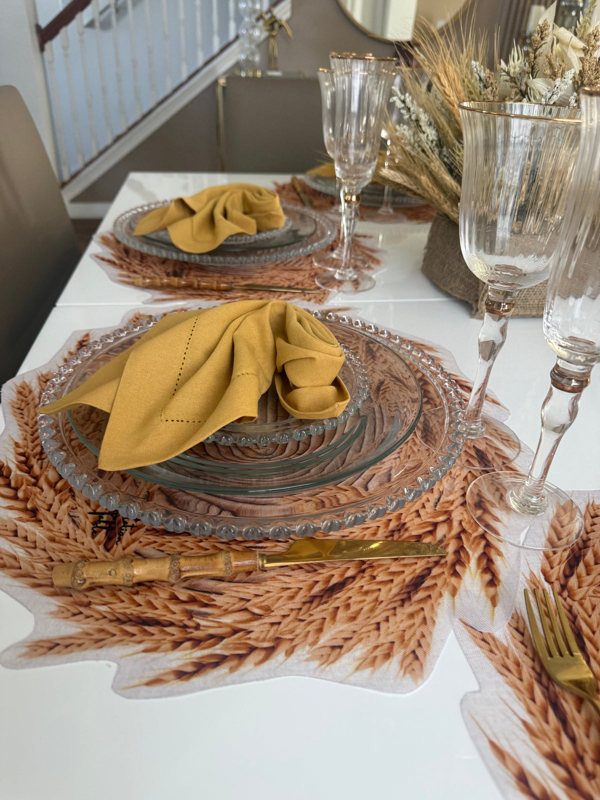Wheat Print Placemat with Linen Napkin