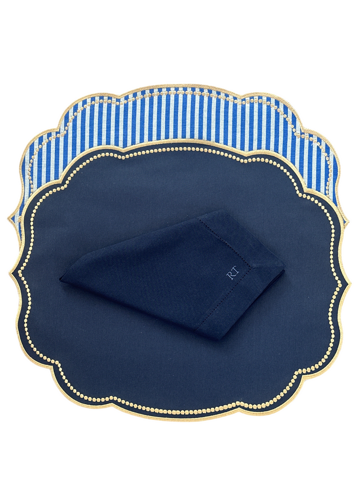 Placemats double sided striped blue and white