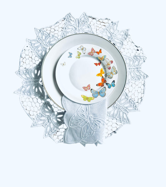 Placemats Circle Butterfly 2 White exclusive designer Revelation Table