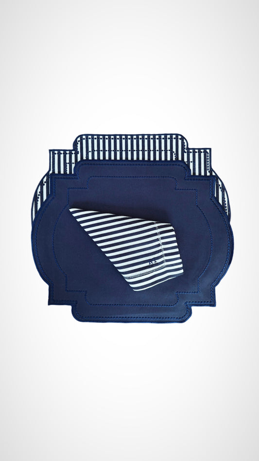 Placemats Double-sided blue with stripes and two napkin options