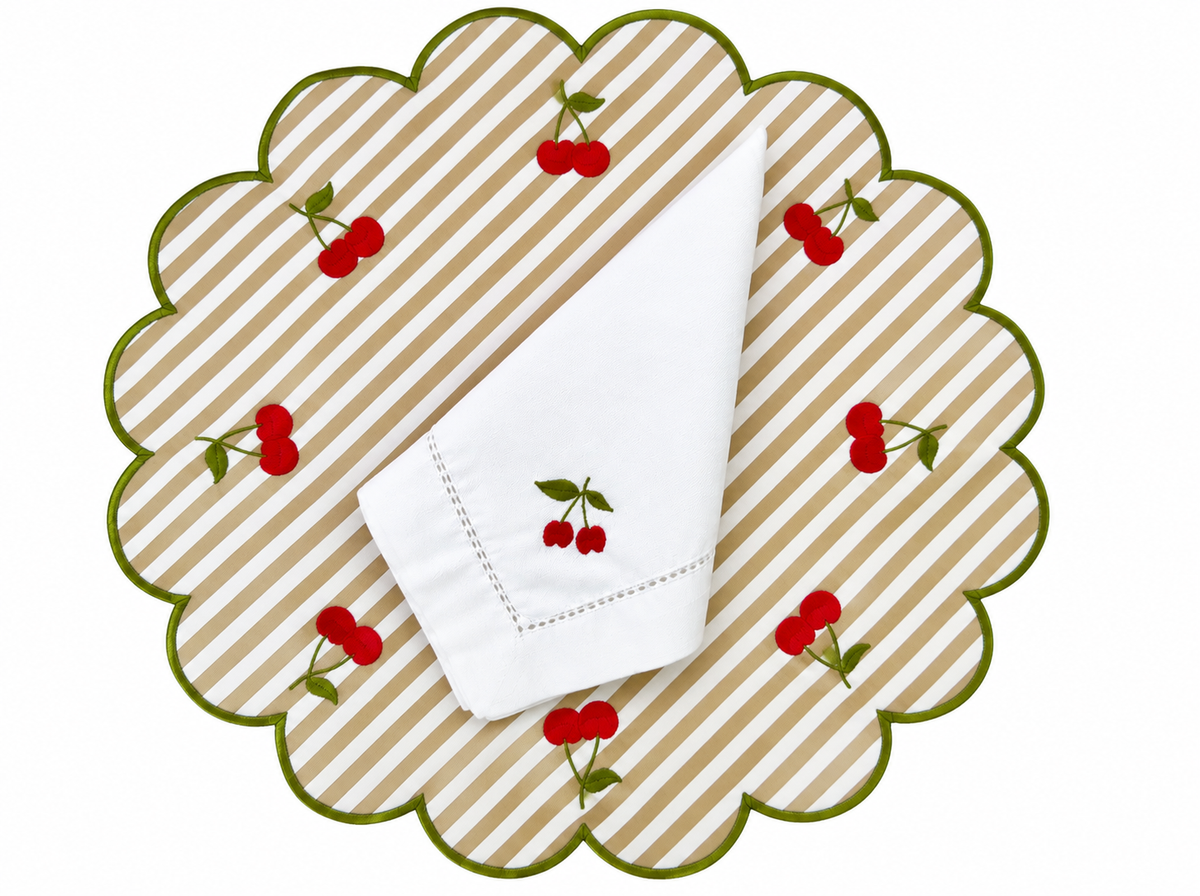 Placemats double-sided cherry and stripe