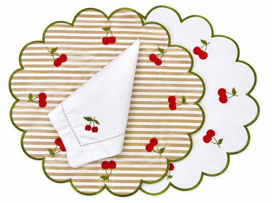 Placemats double-sided cherry and stripe
