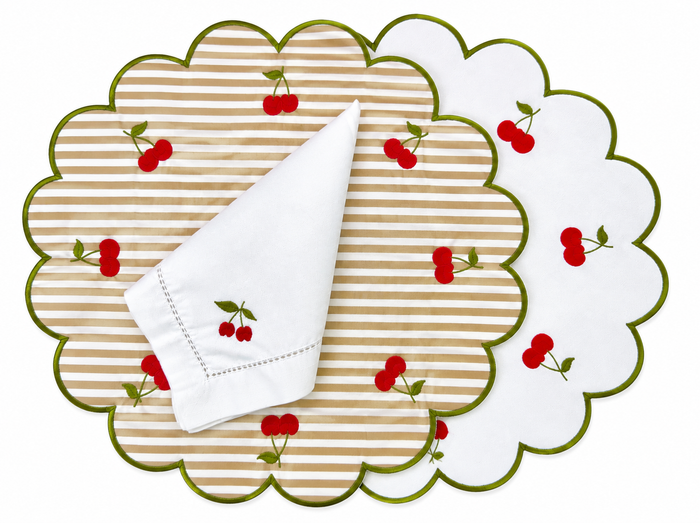 Placemats double-sided cherry and stripe