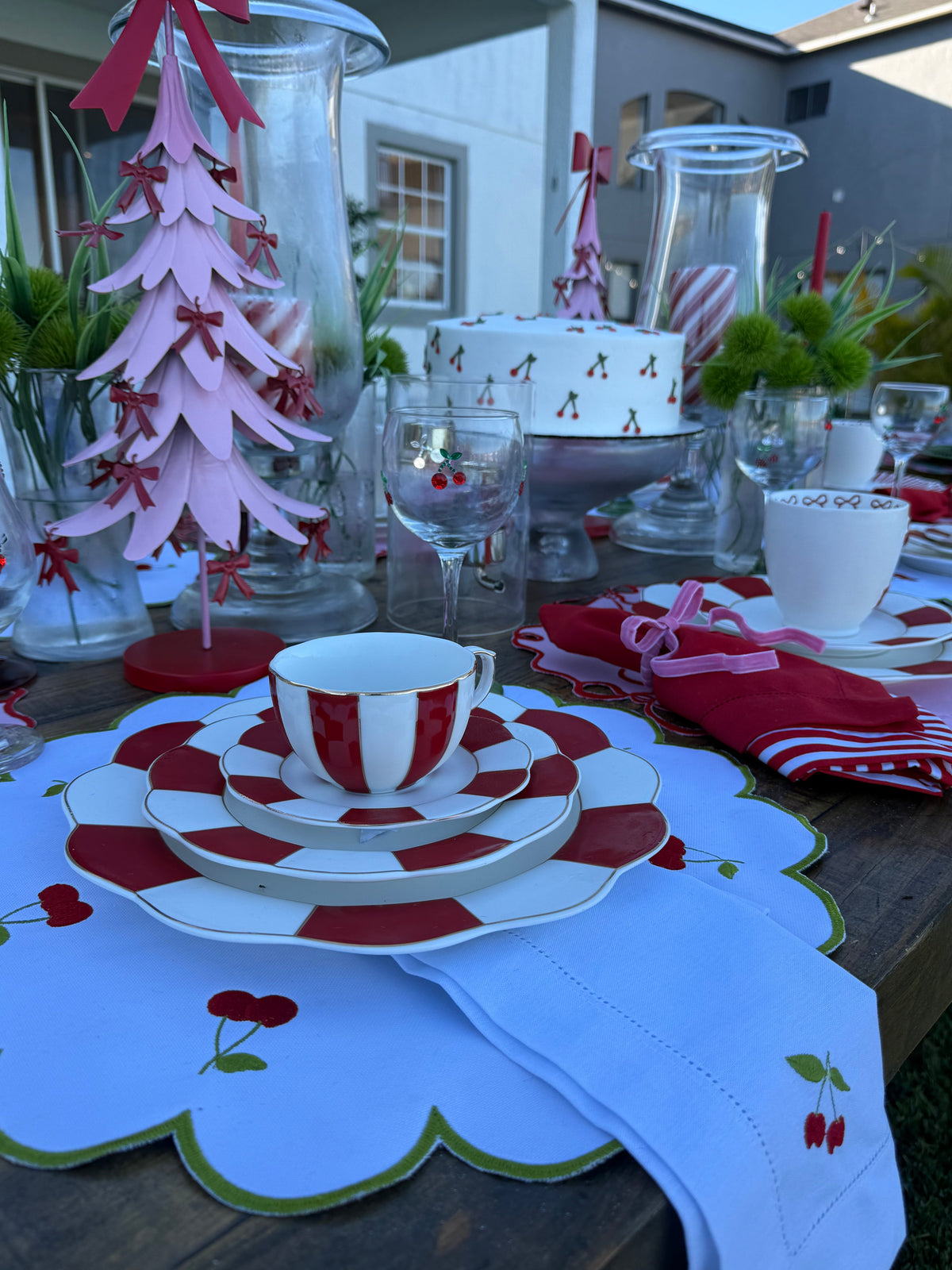 Placemats double-sided cherry and stripe