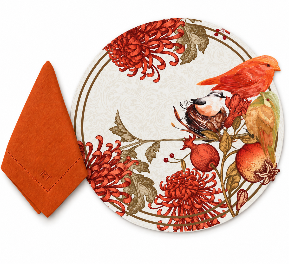 Pomegranate & Bird Placemat with Linen Napkin