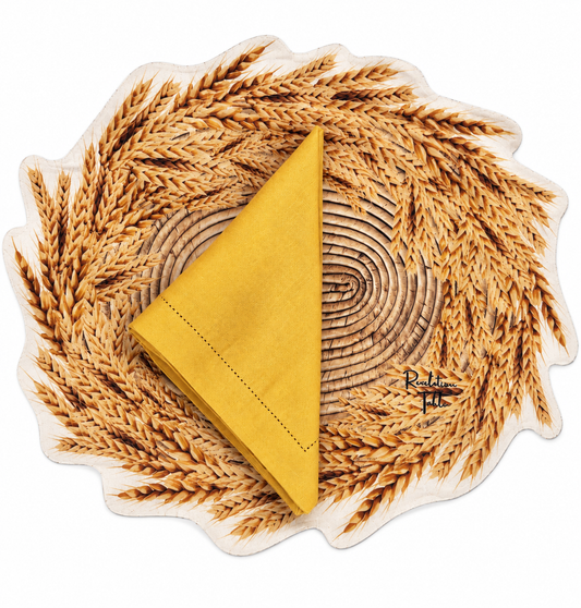 Wheat-print placemat with linen napkin