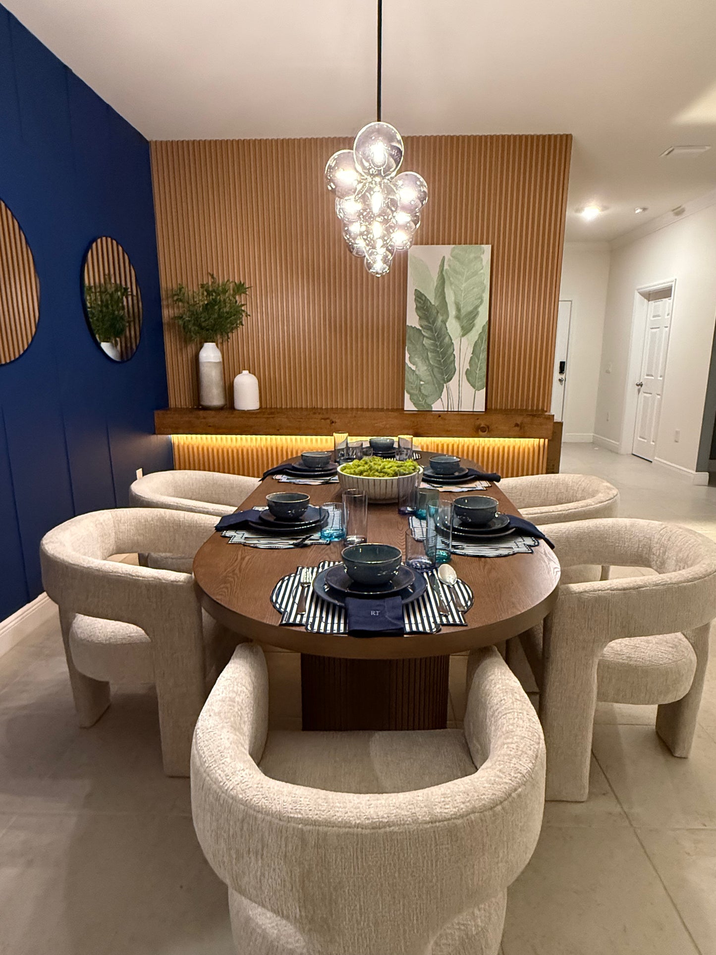 Placemats Double-sided blue with stripes and two napkin options