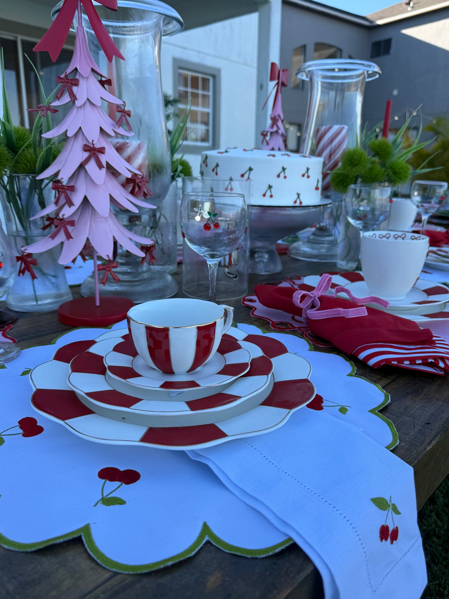 Placemats double-sided cherry and stripe