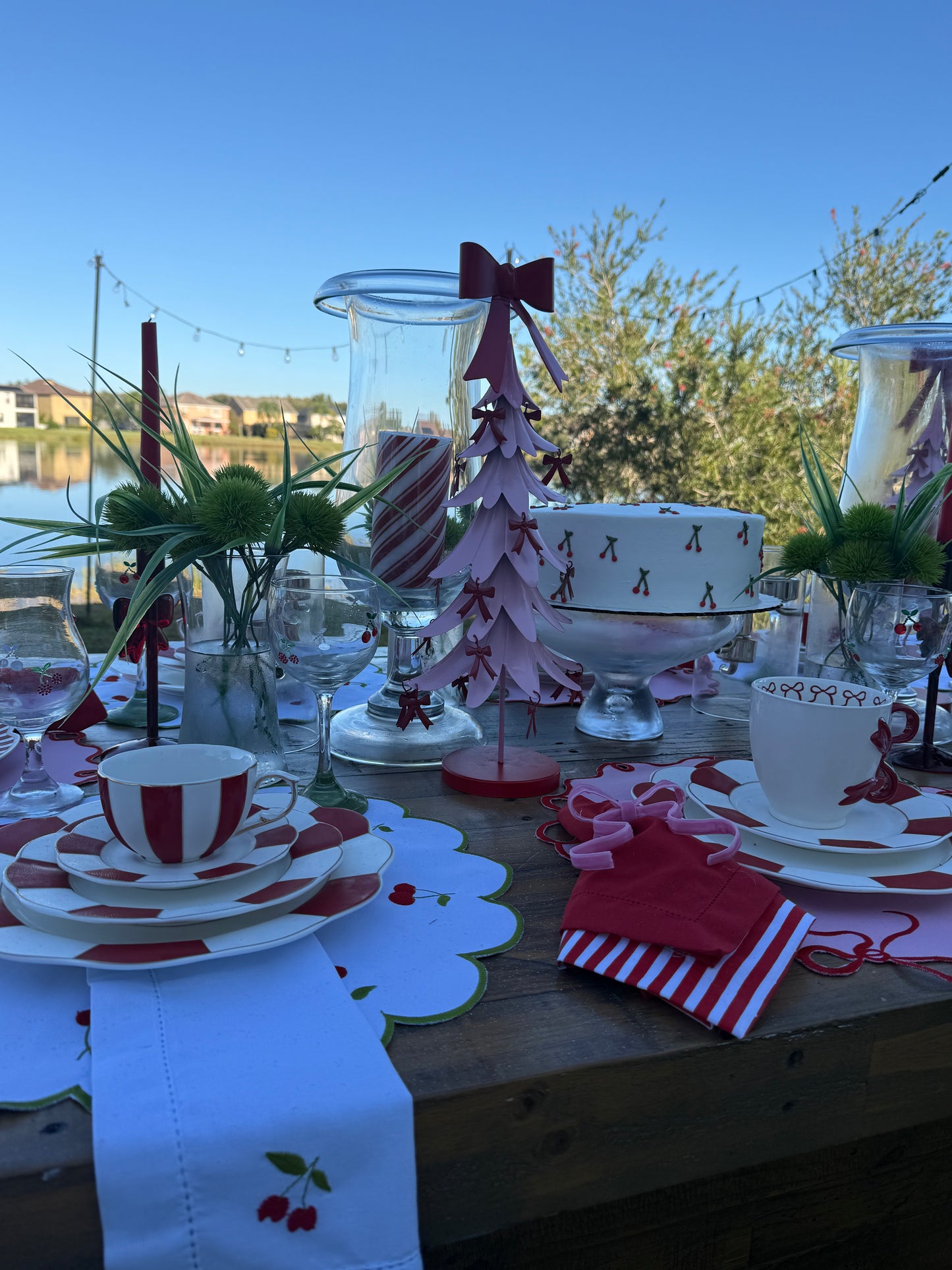 Placemats double-sided cherry and stripe