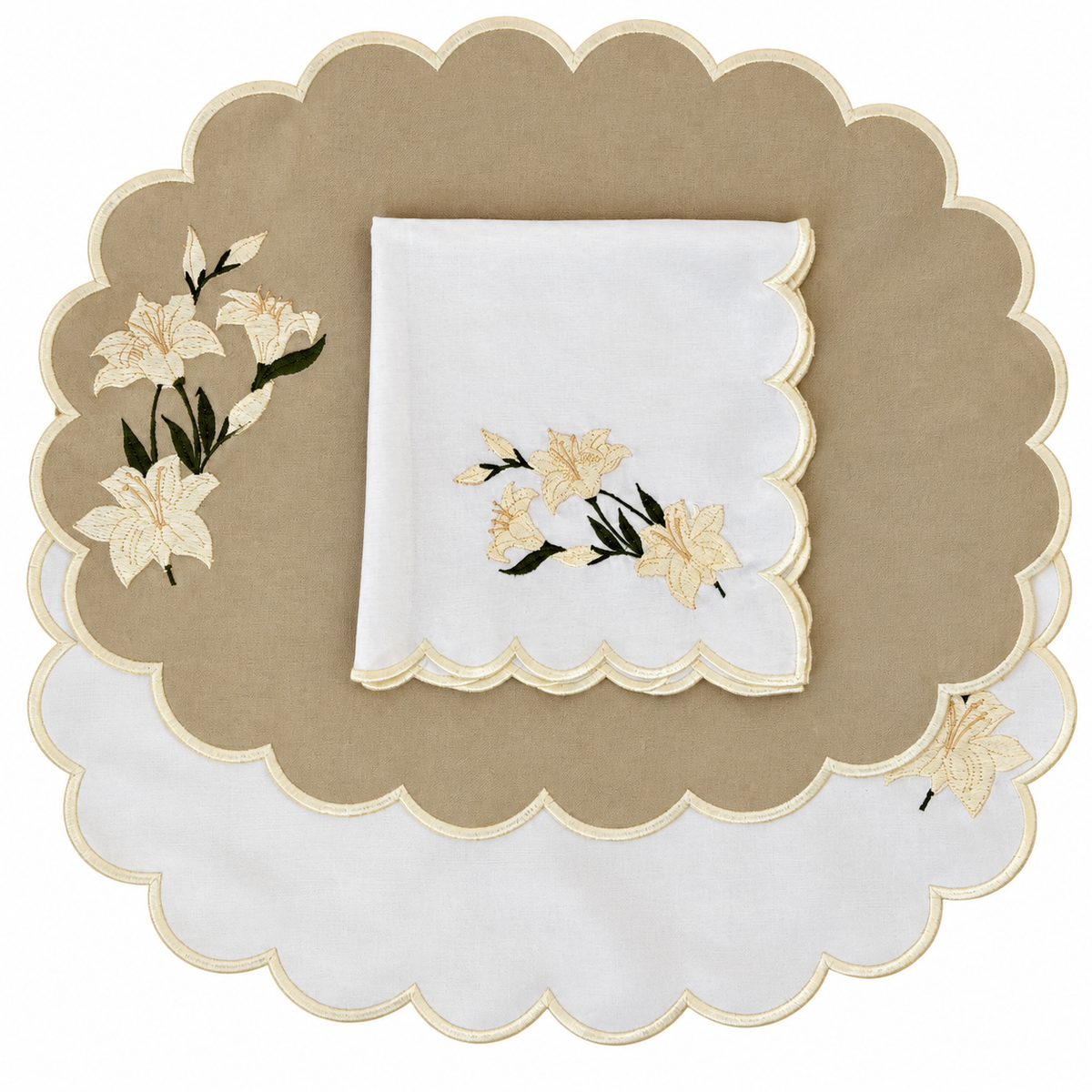 Reversible placemat with lily embroidery