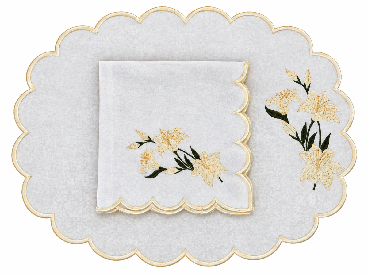 Reversible placemat with lily embroidery