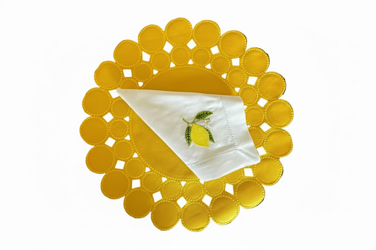 Placemats Yellow with lemon-embroidered napkins