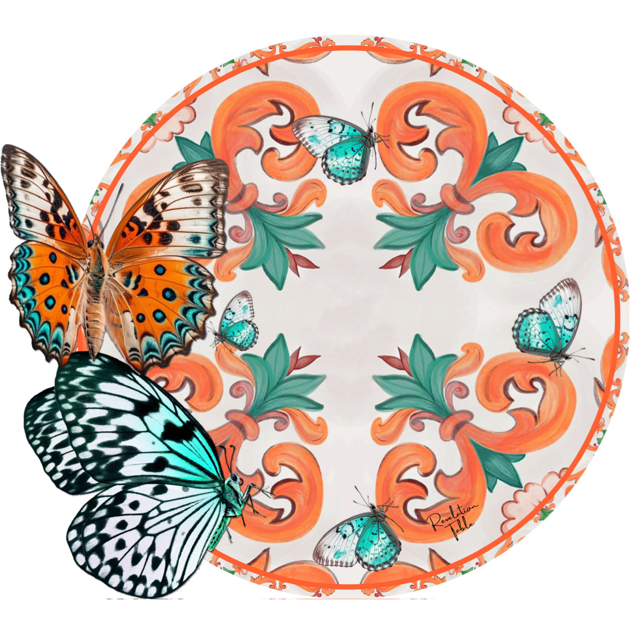 Placemats Butterfly Circle Orange Exclusive designer Revelation Table